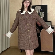 dy125冬季羊毛尼，羽绒服套装娃娃领直筒，单排扣连衣裙短裙宽松