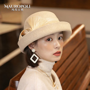法式赫本风气质礼帽 100%羊毛 真丝麻装饰