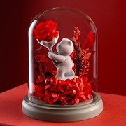 永生花玫瑰植绒小熊玻璃罩送女友生日告白周年纪念礼物七夕情人节