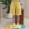 美好商店meihaostore黄色，破洞毛边斜纹短裤五分，休闲纯棉牛仔裤