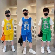 男童运动套装夏装中大童洋气两件套儿童假两件短袖短裤篮球服