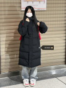 大码黑色羽绒棉服女冬季韩系中长款过膝宽松加厚连帽学生棉衣外套