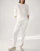 西班牙 女装 白色圆领运动衫卫衣裤脚拉链设计慢跑女士长裤子套装