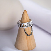 925纯银编织泰银戒指，女款食指开口个性，土星链条冷淡风复古