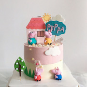 森系田园房子生日蛋糕插牌软陶小猪烘焙蛋糕装饰儿童蛋糕装饰配件