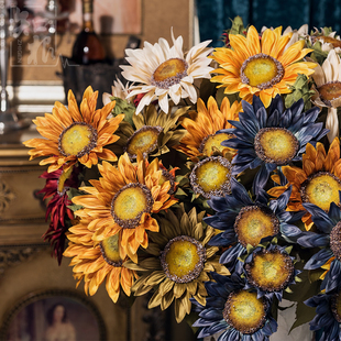知根13头油画仿真向日葵，花束欧式复古假花绢花，装饰花客厅摆放花卉