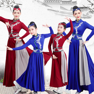 蒙古族舞蹈演出服装女艺考练习长裙学生，民族风大摆裙舞蹈表演裙童