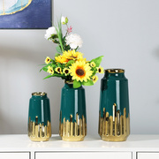 北欧ins装饰花瓶陶瓷电镀，绿色工艺品中式样板间客厅创意简约摆件