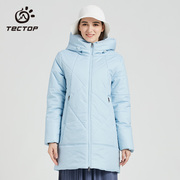 tectop探拓户外女士款冬季防风，加厚保暖棉服连帽外套中长款棉衣