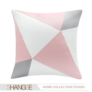 蓝梦格调样板房抱枕粉红色白色灰色，温暖几何拼接艺术设计床品靠垫