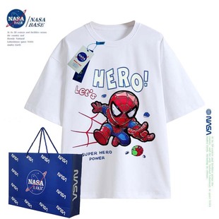 NASA联名漫威2023夏季短袖t恤纯棉炸街发光蜘蛛侠男童上衣潮