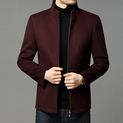 保罗男装秋冬季上衣立领爸爸装中年人尼子外套红色春秋毛呢夹克