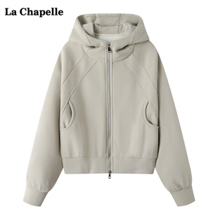 拉夏贝尔/La Chapelle拉链连帽开衫卫衣女冬季休闲加绒加厚外套