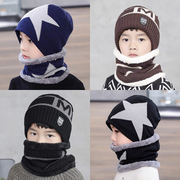 韩版儿童帽子冬季加绒保暖护耳，帽男女童宝宝，围巾套装小孩套头帽潮