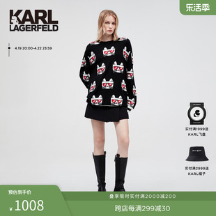 KARL LAGERFELD卡尔拉格斐春猫咪满印套头街头风羊毛女针织衫