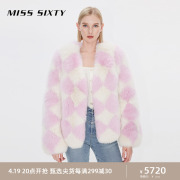 Miss Sixty格纹皮草外套女高级感蓬松软糯狐狸毛轻奢风派对穿搭