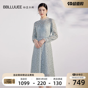 网纱小立领，镶钻皮腰带，优雅蕾丝连衣裙