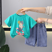 男童夏装套装2024洋气小孩子宝宝衣服儿童短袖时髦T恤两件套t