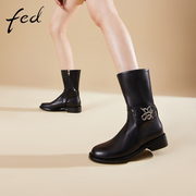 fed平底短靴冬季靴子圆头瘦瘦靴皮靴中筒靴骑士靴1111-ZF550