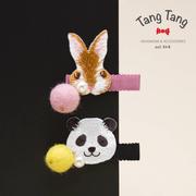 tangtang手工发夹萌萌可爱熊猫，兔子发饰bb夹刺绣，儿童头饰发卡女