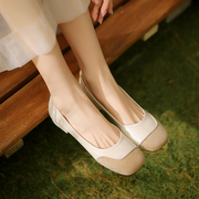 法式女鞋圆头甜美拼色单鞋低跟休闲金色银色米白色2024乐福鞋