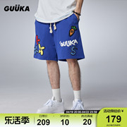 GUUKA&Agaho联名蓝色重磅短裤男夏季 青少年魔术贴五分裤宽松