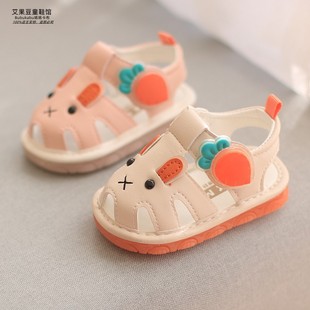 夏季婴儿鞋子软底幼童鞋0-1-2岁女童叫叫鞋凉鞋男宝宝包头学步鞋