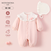 modomoma新生婴儿衣服春装，公主女宝纯棉针织连体，毛衣棉线爬爬服