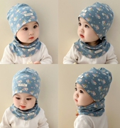婴儿帽子围脖两件套秋冬春秋，薄款宝宝纯棉婴幼儿男女童，套装小月龄