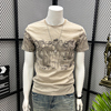 设计师款短袖t恤男士夏季卡通，印花超薄上衣，棉麻体恤衫麻料半截袖