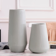 简约现代中温釉面白灰粉蓝色陶瓷花瓶花插花器摆件三件套工艺