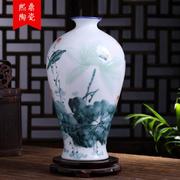 现代新中式纯手绘荷花陶瓷花瓶，冬瓜瓶样板间家居饰品装饰瓷瓶