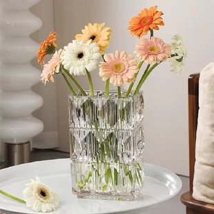 欧式水晶花瓶卢索扁方家居装饰品轻奢摆件插花器璀璨长方玻璃简约