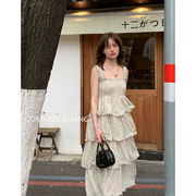 czzhang小清新中长款雪纺，印花吊带连衣裙女夏甜美蛋糕裙63531
