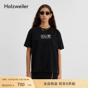 Holzweiler女士休闲百搭黑色圆领背后印花休闲短袖T恤
