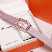 蒂玮娜时尚简约方形皮带女士手表气质精致品牌女表粉色镶钻时装表