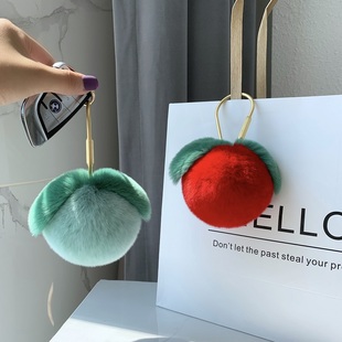 可爱獭兔毛小苹果汽车钥匙扣，挂饰韩国毛绒玩偶，包包挂件生日礼物女