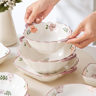 紫萱花餐具陶瓷碗家用饭碗菜盘2024碗碟碗盘套装创意盘子汤碗