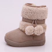 儿童雪地靴童鞋冬季经典外贸，款棉鞋软底，防滑保暖加绒加厚毛球棉靴