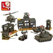 高档小鲁班军事基地拼装积木，玩具模型6-8-10岁男孩，益智拼插坦克指