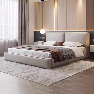 豆腐块科技布床现代简约双人主卧室1米8大床小户型软包婚床布艺床