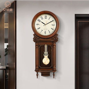 艾莹嘉中式实木挂钟整点报时钟表客厅，家用时尚复古挂表古董打点小