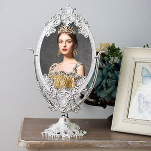 欧式金属镜子台式大号双面化妆镜复古公主镜高清梳妆镜美容会所镜