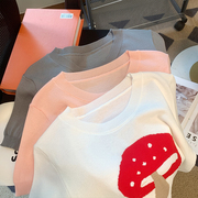捡漏~冰丝薄款短袖趣味卡通针织衫夏季蘑菇图案T恤女百搭上衣