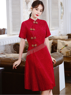 中式旗袍敬酒服春夏款新娘红色订婚回门礼服日常可穿高级感连衣裙