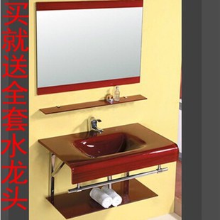 网红壁挂洗簌台简易一体陶瓷洗手盆钢化玻璃洗脸盆台式家用面单盆