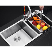 304不锈钢水槽双槽加厚洗菜盆手工盆厨房水槽洗碗池套装 W68*38_