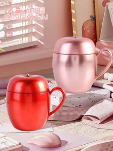 新家园苹果保温杯高颜值小巧可爱女办公不锈钢带把水杯节日杯
