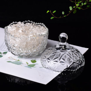 天然白水晶(白水晶)消磁石手链消磁碗消磁石一套玻璃，碗带盖容器收纳透明碗