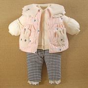 0一1岁女宝宝秋冬装外出三件套加厚羽绒棉衣婴儿服分体款外套装季